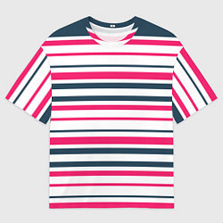 Футболка оверсайз мужская Красные и синие полосы на белом, цвет: 3D-принт
