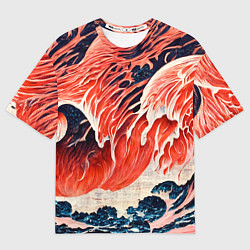 Футболка оверсайз мужская Великая красная волна, цвет: 3D-принт