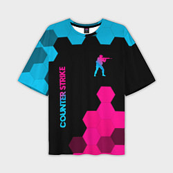 Мужская футболка оверсайз Counter Strike - neon gradient: символ и надпись в