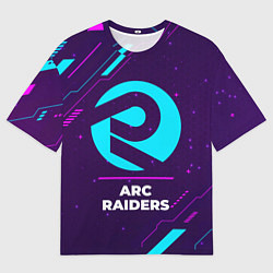 Футболка оверсайз мужская Символ ARC Raiders в неоновых цветах на темном фон, цвет: 3D-принт