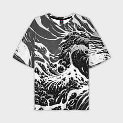Мужская футболка оверсайз Черно-белые волны