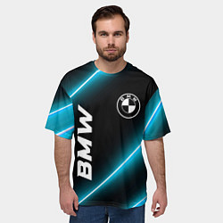 Футболка оверсайз мужская BMW неоновые лампы, цвет: 3D-принт — фото 2