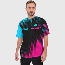 Футболка оверсайз мужская Chevrolet - neon gradient: символ сверху, цвет: 3D-принт — фото 2