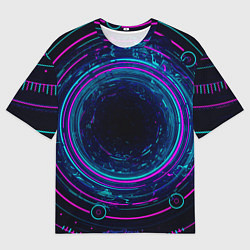 Футболка оверсайз мужская Неоновый тоннель - портал, цвет: 3D-принт