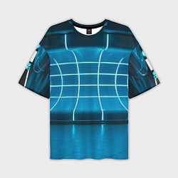 Мужская футболка оверсайз Абстрактная панель неоновых голубых фонарей