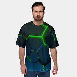 Футболка оверсайз мужская Разлом зеленых неоновых плит - геометрия, цвет: 3D-принт — фото 2