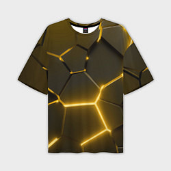 Мужская футболка оверсайз Золотые неоновые геометрические плиты