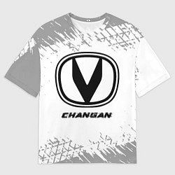 Футболка оверсайз мужская Changan speed на светлом фоне со следами шин, цвет: 3D-принт