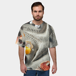 Футболка оверсайз мужская Звезда из песка, ракушки и две жемчужины, цвет: 3D-принт — фото 2