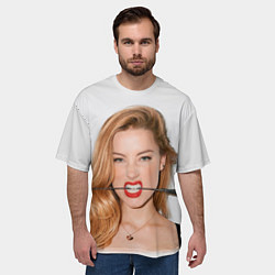 Футболка оверсайз мужская Эмбер Хёрд с розой, цвет: 3D-принт — фото 2