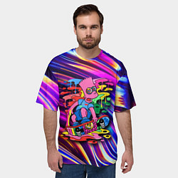 Футболка оверсайз мужская Скейтбордист Барт Симпсон на фоне разноцветных кля, цвет: 3D-принт — фото 2