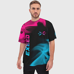 Футболка оверсайз мужская Exeed - neon gradient: символ и надпись вертикальн, цвет: 3D-принт — фото 2