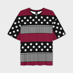 Футболка оверсайз мужская Burgundy black striped pattern, цвет: 3D-принт