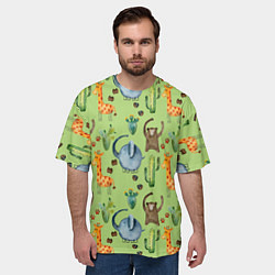 Футболка оверсайз мужская Африканские животные - слон обезьянка жираф, цвет: 3D-принт — фото 2