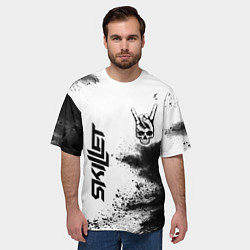 Футболка оверсайз мужская Skillet и рок символ на светлом фоне, цвет: 3D-принт — фото 2