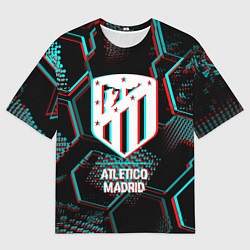 Футболка оверсайз мужская Atletico Madrid FC в стиле glitch на темном фоне, цвет: 3D-принт