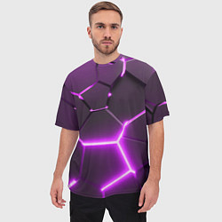 Футболка оверсайз мужская Фиолетовые неоновые геометрические плиты, цвет: 3D-принт — фото 2