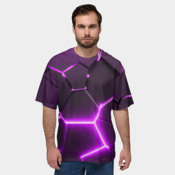 Футболка оверсайз мужская Фиолетовые неоновые геометрические плиты, цвет: 3D-принт — фото 2