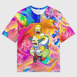 Футболка оверсайз мужская Гомер Симпсон и клоун Красти едут на детском велос, цвет: 3D-принт