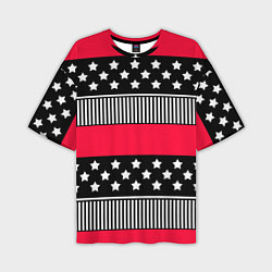 Мужская футболка оверсайз Red and black pattern with stripes and stars