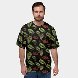 Футболка оверсайз мужская Ветки рябины на черном, цвет: 3D-принт — фото 2