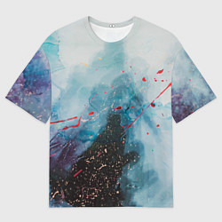 Футболка оверсайз мужская Голубой абстрактны туман и краски, цвет: 3D-принт