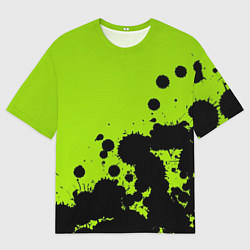 Футболка оверсайз мужская Чёрные кляксы на зелёном фоне, цвет: 3D-принт