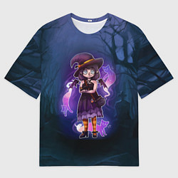 Футболка оверсайз мужская Ведьма-малолетка с котами - Halloween, цвет: 3D-принт