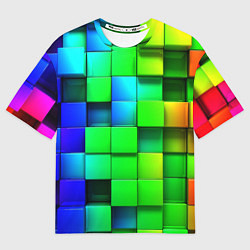 Мужская футболка оверсайз Цветные неоновые кубы