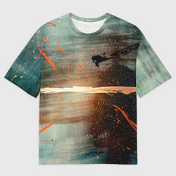 Футболка оверсайз мужская Светло-синий абстрактный фон и брызки красок, цвет: 3D-принт