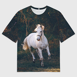 Футболка оверсайз мужская Скачущая белая лошадь, цвет: 3D-принт