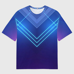 Мужская футболка оверсайз Глубокий синий с неоновыми полосами