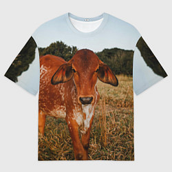 Мужская футболка оверсайз Коровка на поле