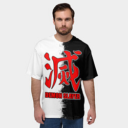 Футболка оверсайз мужская Demon Slayer - красный логотип истребителя, цвет: 3D-принт — фото 2