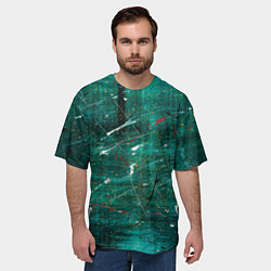 Футболка оверсайз мужская Светло-зелёный туман, краски и царапины, цвет: 3D-принт — фото 2