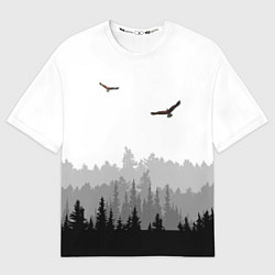 Мужская футболка оверсайз Птицы над лесом