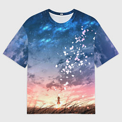 Футболка оверсайз мужская Листья сакуры в поле, цвет: 3D-принт