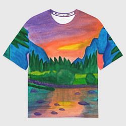 Мужская футболка оверсайз Закат на реке
