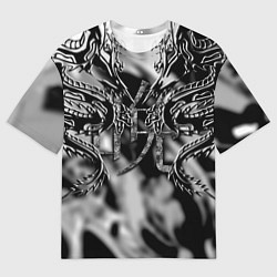 Мужская футболка оверсайз Оттенки серого черные трайбл драконы татуировка
