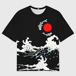 Футболка оверсайз мужская Волны и рыбки, цвет: 3D-принт