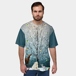 Футболка оверсайз мужская Звери в новогоднем лесу, цвет: 3D-принт — фото 2
