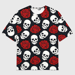 Мужская футболка оверсайз Весёлые черепки и розы