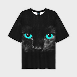 Футболка оверсайз мужская Чёрный кот с бирюзовыми глазами, цвет: 3D-принт