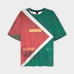 Мужская футболка оверсайз Абстрактная красная и зелёная поверхность с линиям