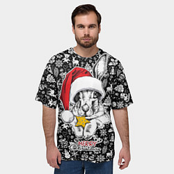 Футболка оверсайз мужская Merry Christmas! Rabbit with cookies, цвет: 3D-принт — фото 2