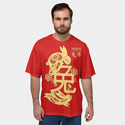 Футболка оверсайз мужская Red rabbits, happy chinese new year, цвет: 3D-принт — фото 2