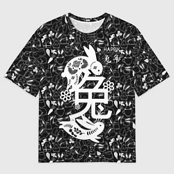 Футболка оверсайз мужская Happy chinese new year, black bunnies, цвет: 3D-принт