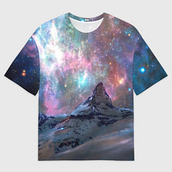 Мужская футболка оверсайз Снежная вершина и бесконечное космическое простран
