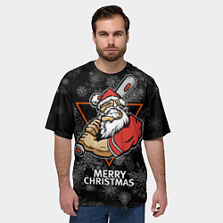 Футболка оверсайз мужская Merry Christmas! Cool Santa with a baseball bat, цвет: 3D-принт — фото 2