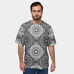 Футболка оверсайз мужская Ажурный кружевной узор пэчворк Черно-белые квадрат, цвет: 3D-принт — фото 2